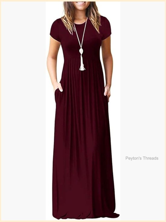 Dresses & Skirts - Women's Short Sleeve Maxi Dress with Pockets A-Line Loose Comfy Long Dress
